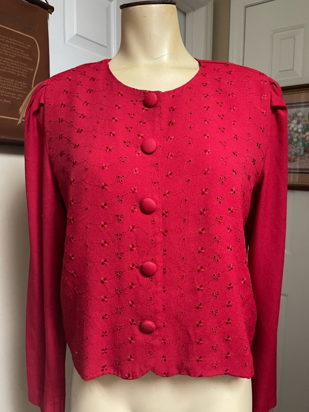 Red Embroidered Button-Front Blouse - Picture 5 of 8